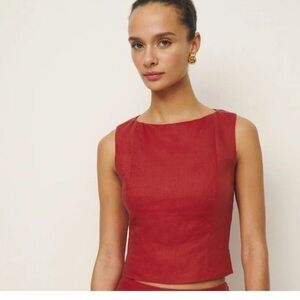 Reformation Red 100% Linen Sleeveless Top Size 16 | Linen Blouse